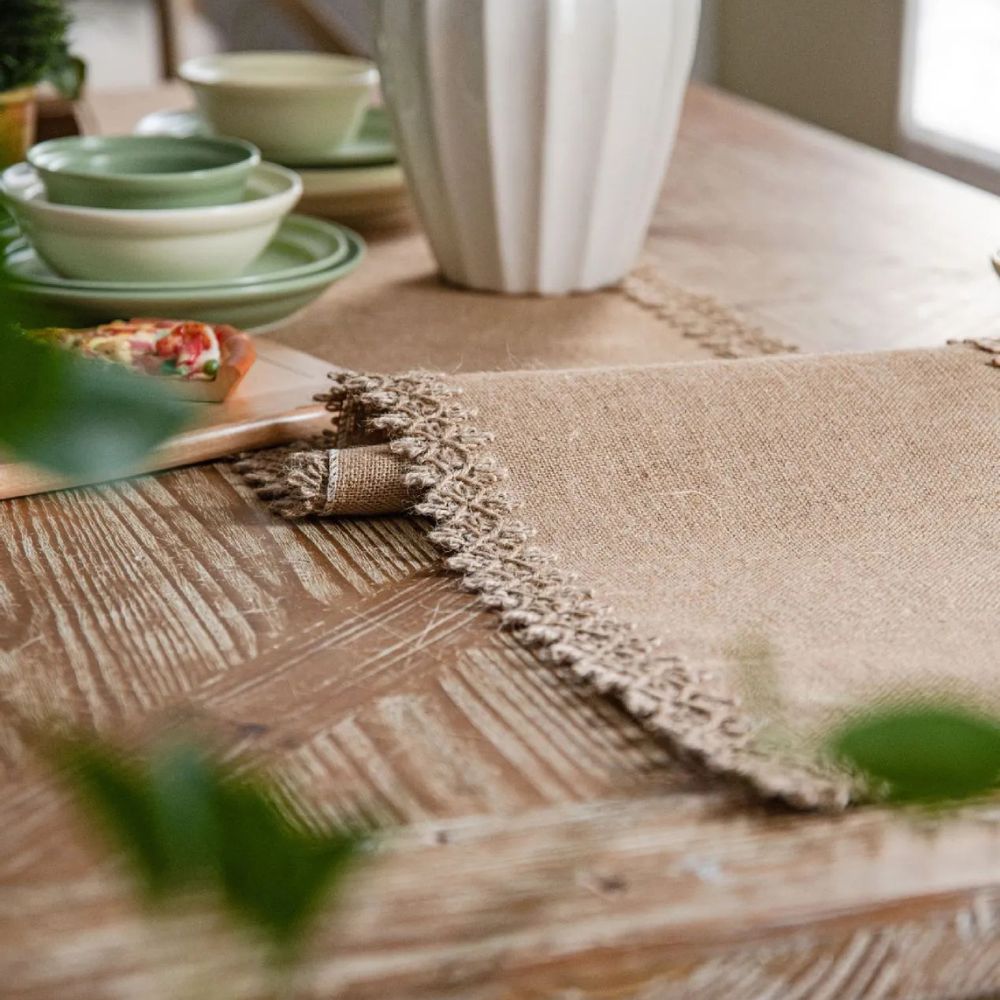 Tafelloper jute 30x180 cm beige eettafel decoratie rustiek boho tafellinnen tafel styling interieur | Sansoti