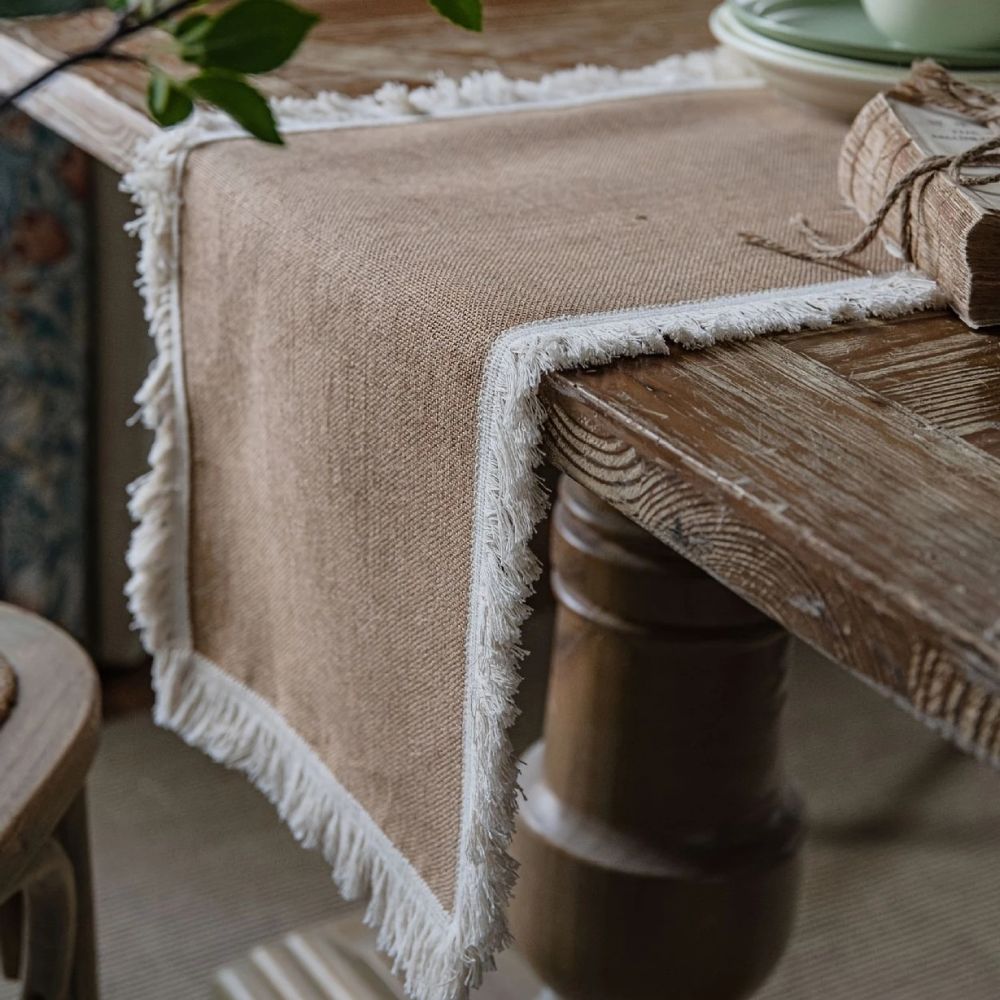 Tafelloper jute 30x180 cm beige eettafel decoratie rustiek boho tafellinnen tafel styling interieur | Sansoti