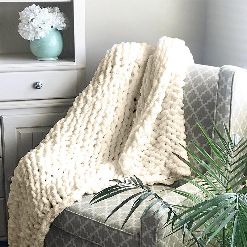 Chenille Gebreide Plaid Grof Gebreid Dikke Kabelstructuur Fleece Deken Zachte Woonplaid Bank Bed Decoratief | Sansoti