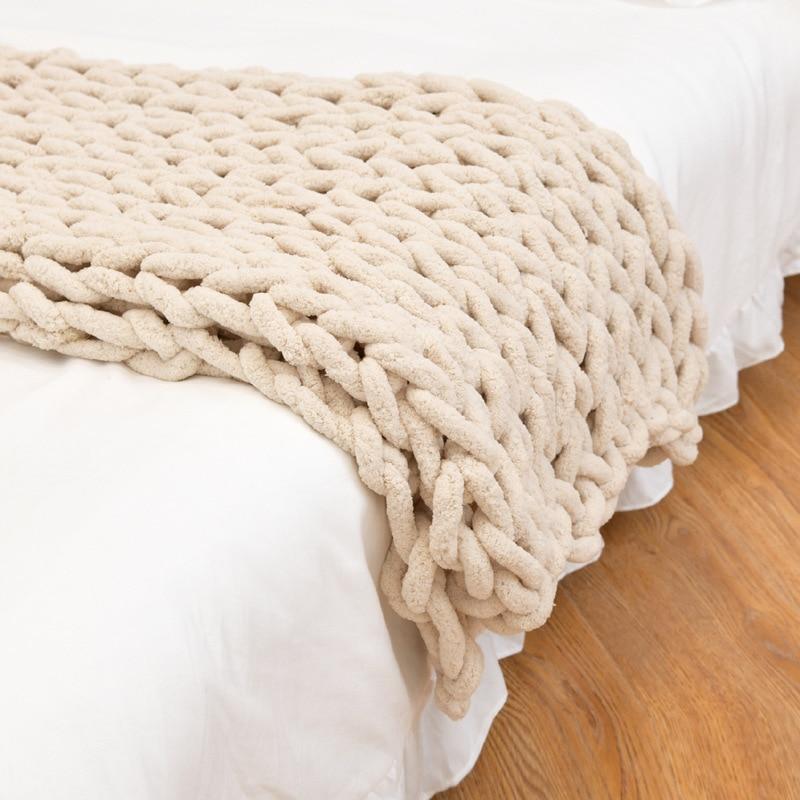 Chenille Gebreide Plaid Grof Gebreid Dikke Kabelstructuur Fleece Deken Zachte Woonplaid Bank Bed Decoratief | Sansoti