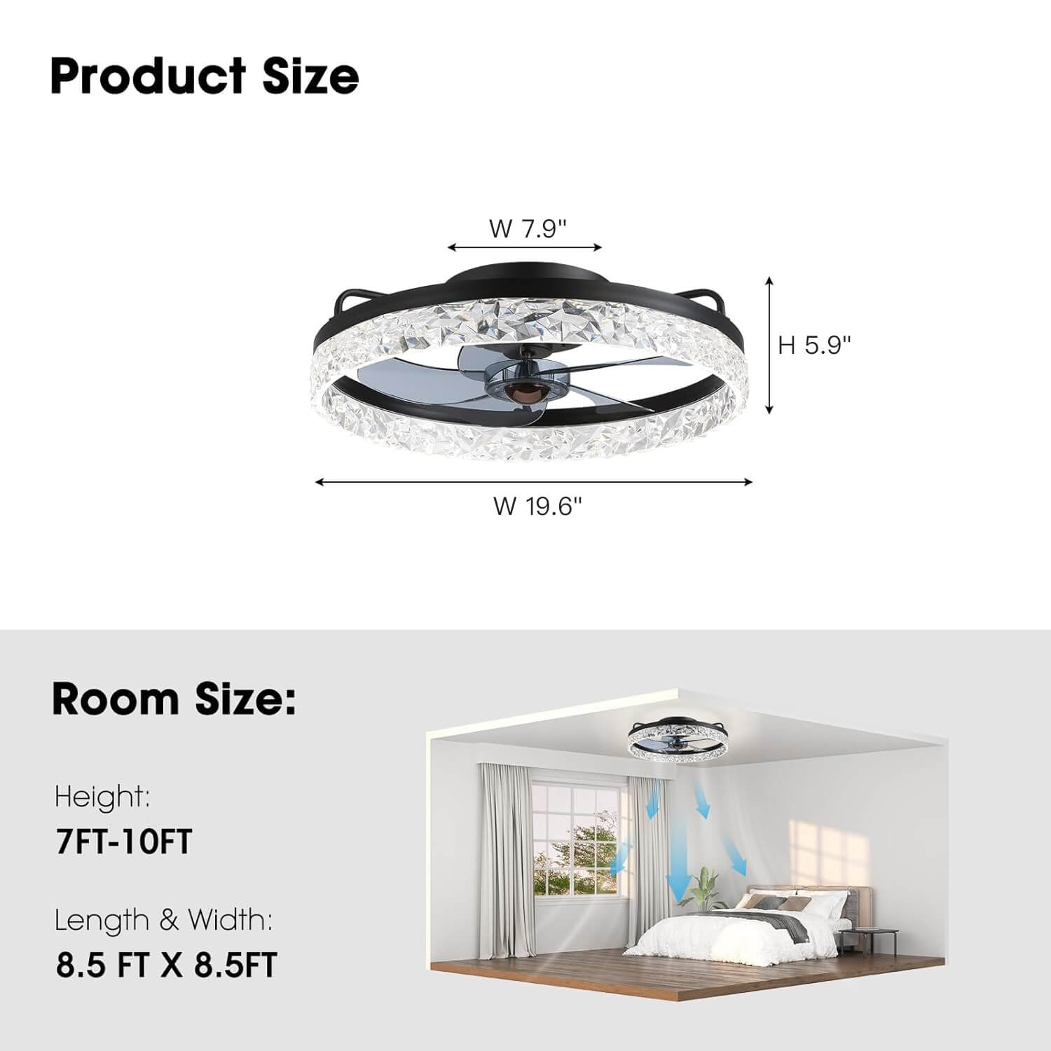 Plafondventilator met Verlichting Rond LED Dimbaar Afstandsbediening Zwart Goud Wit Modern | Sansoti