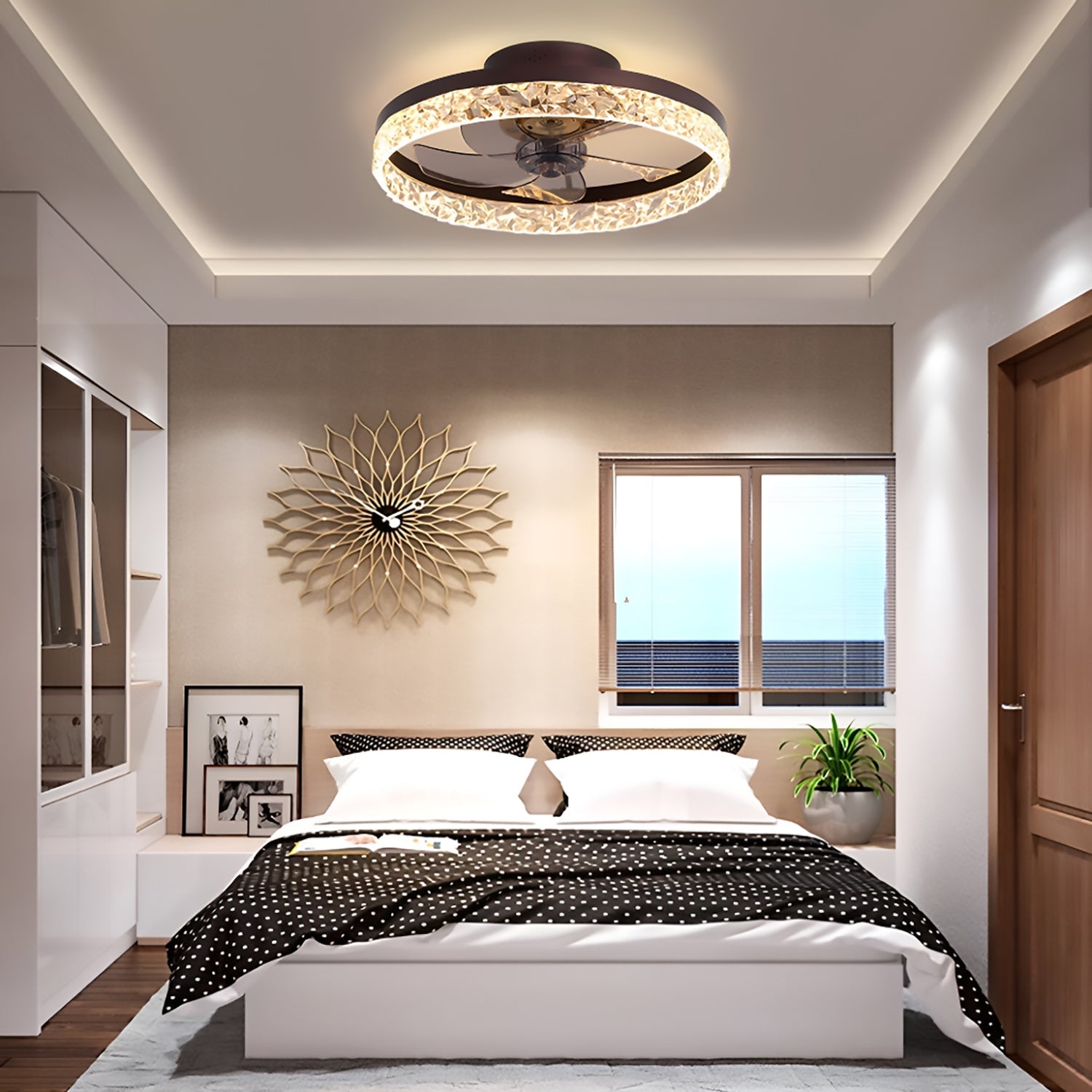 Plafondventilator met Verlichting Rond LED Dimbaar Afstandsbediening Zwart Goud Wit Modern | Sansoti