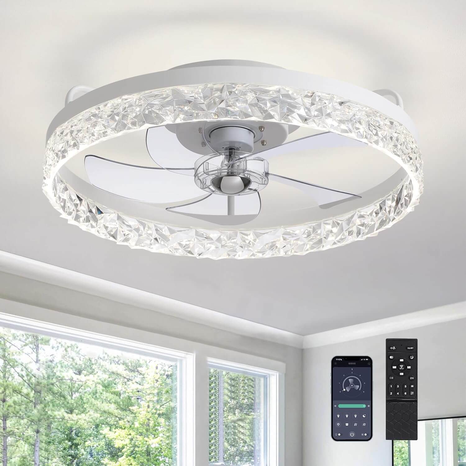 Plafondventilator met Verlichting Rond LED Dimbaar Afstandsbediening Zwart Goud Wit Modern | Sansoti