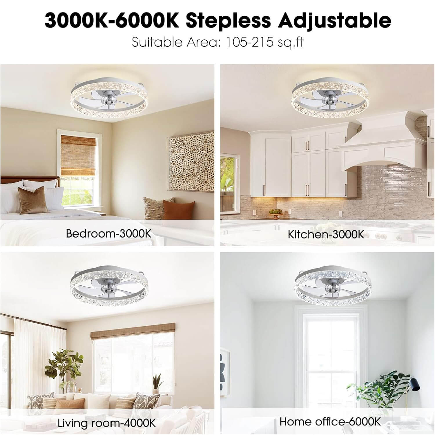 Plafondventilator met Verlichting Rond LED Dimbaar Afstandsbediening Zwart Goud Wit Modern | Sansoti