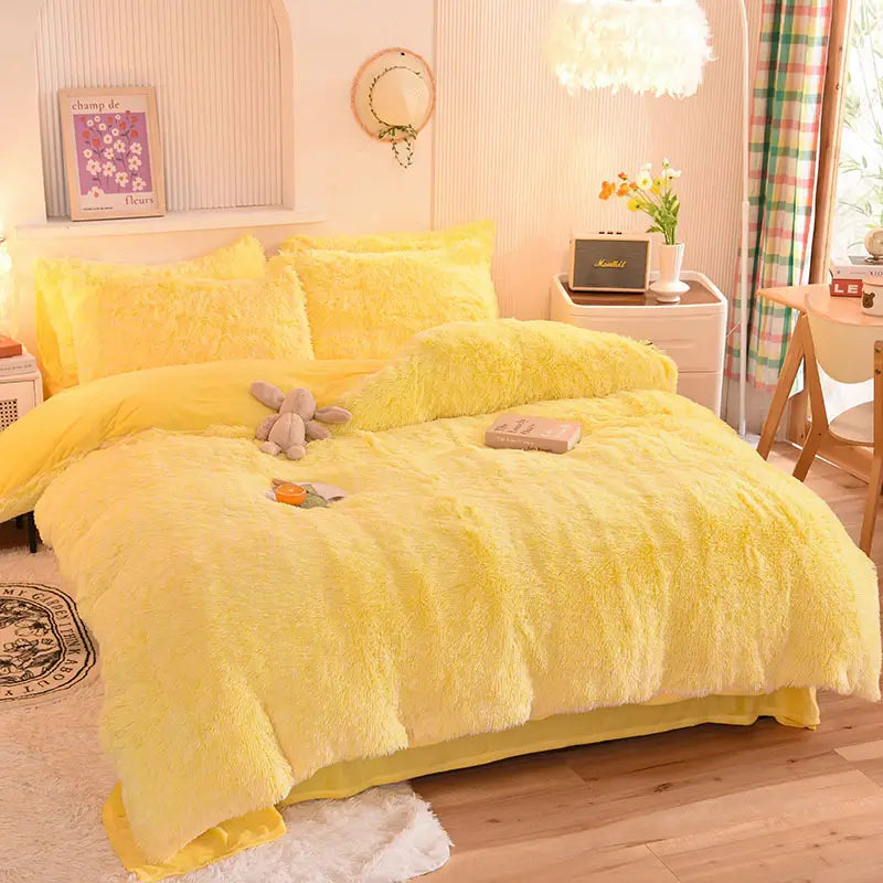 Fluffy Fleece Bedding Set – Teddy 3-piece or 4-piece – Duvet Cover Sheet Pillowcases Single | Sansoti