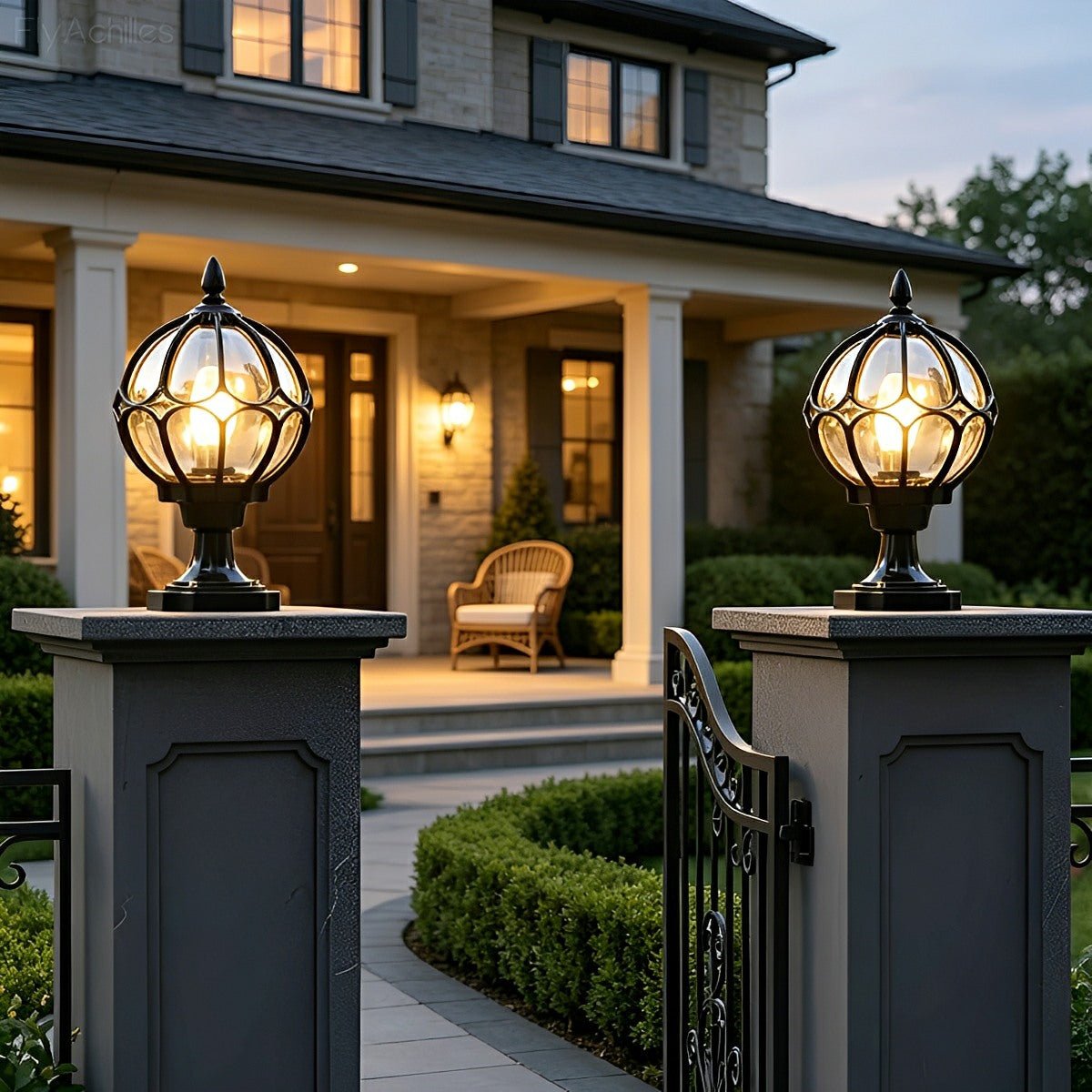 Glass Globe Garden Lamp Post Light with E27 Socket, Weatherproof, for Fences, Terraces, Driveways and Gardens, Atmospheric | Sansoti