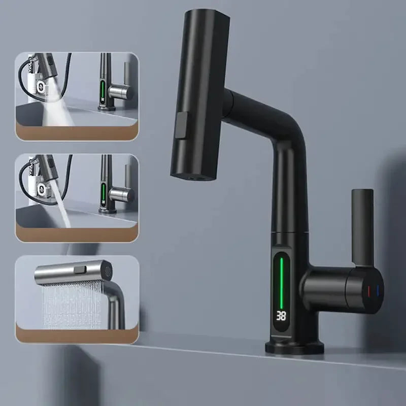 Keukenkraan Digitaal Display Temperatuurregeling Uittrekbaar RVS Messing Modern Keuken | Sansoti