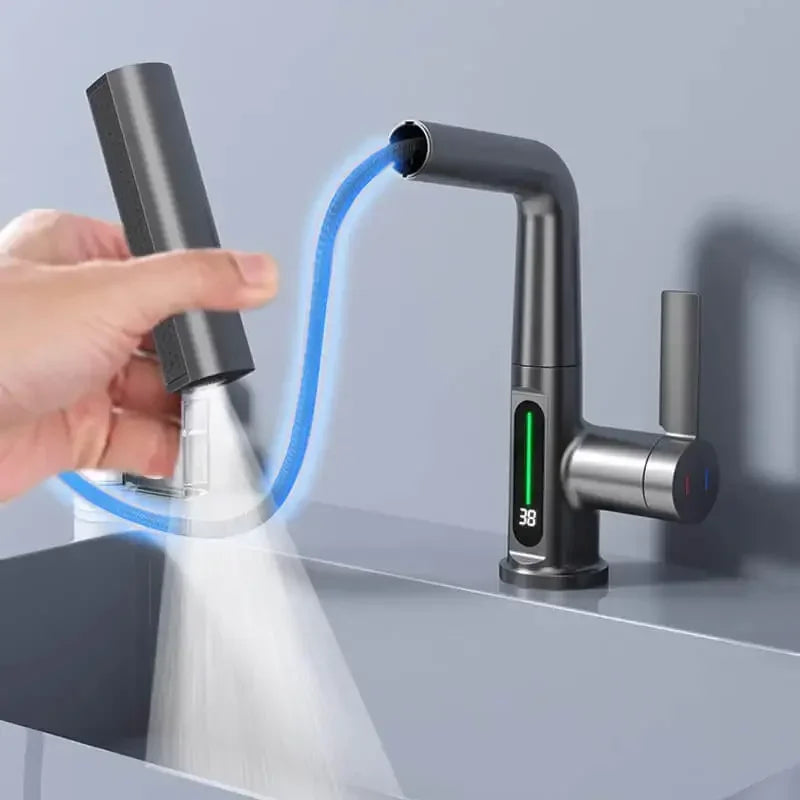 Keukenkraan Digitaal Display Temperatuurregeling Uittrekbaar RVS Messing Modern Keuken | Sansoti