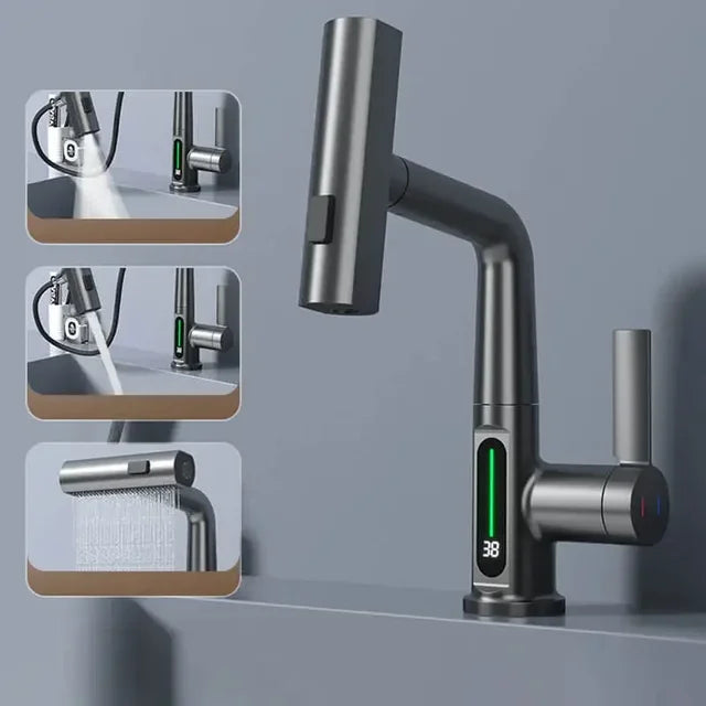 Keukenkraan Digitaal Display Temperatuurregeling Uittrekbaar RVS Messing Modern Keuken | Sansoti