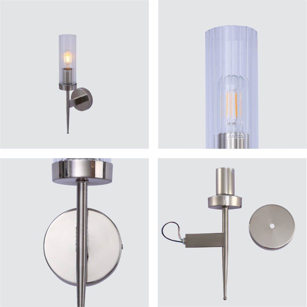 Applique Murale Verre Cannelé Vintage Art Déco E27 Or Chrome Nickel Noir Dimmable Cylindre | Restfield