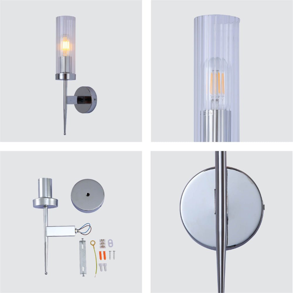 Applique Murale Verre Cannelé Vintage Art Déco E27 Or Chrome Nickel Noir Dimmable Cylindre | Restfield