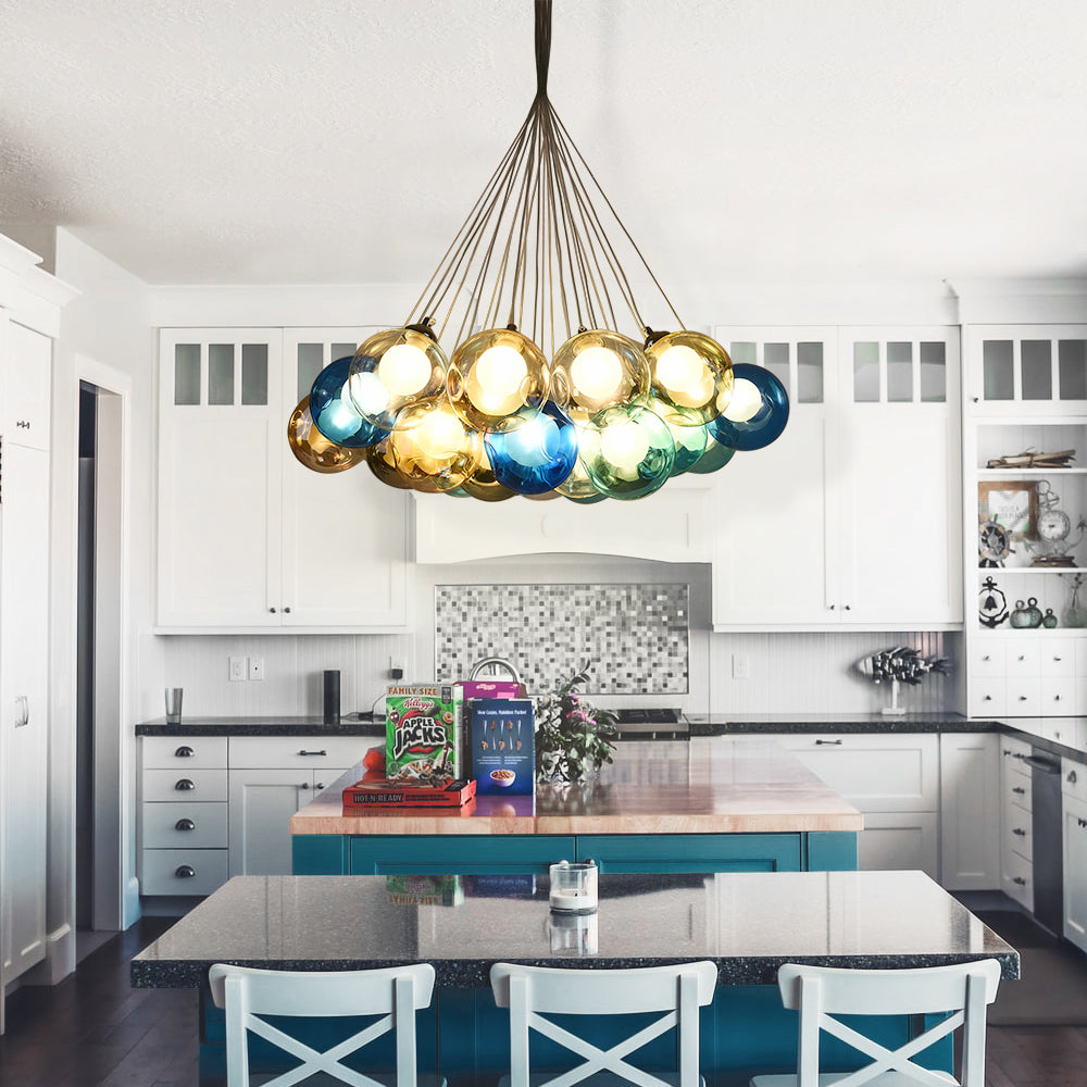 Moderne cluster hanglamp met multicolor glazen bollen – design kroonluchter met 12 19 25 of 50 lichtpunten | Sansoti