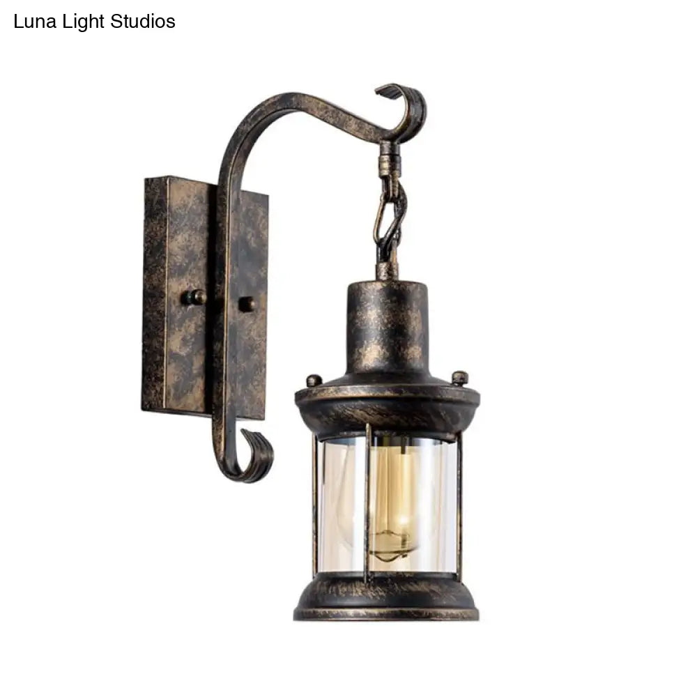 Wandleuchte mit Glaslaterne und gebogenem Arm, Bronze Schwarz, Industriedesign für Esszimmer, Wohnzimmer und Flur, stimmungsvolle Beleuchtung | Sansoti