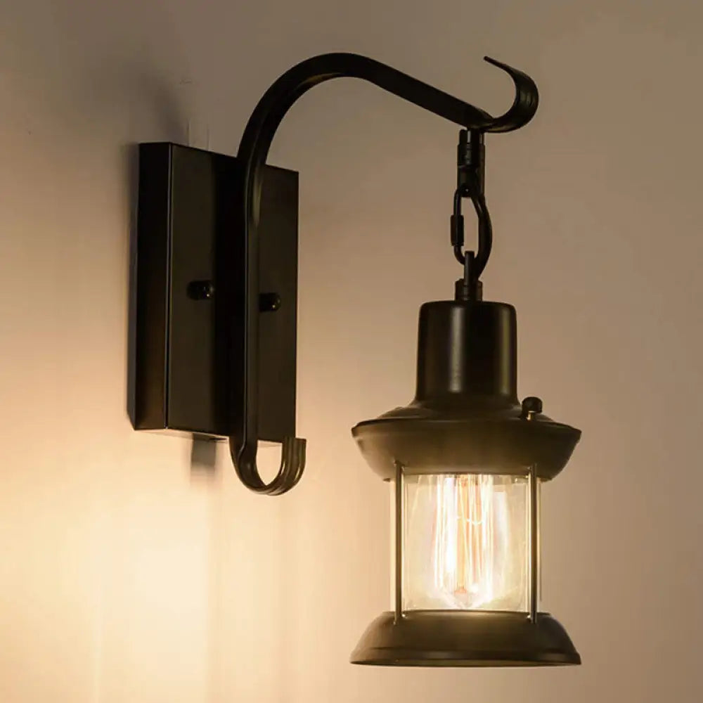 Wandleuchte mit Glaslaterne und gebogenem Arm, Bronze Schwarz, Industriedesign für Esszimmer, Wohnzimmer und Flur, stimmungsvolle Beleuchtung | Sansoti