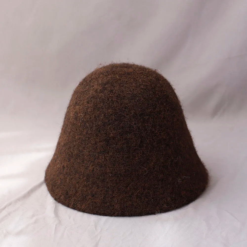 Wool Bucket Hat for Women Fisherman Hat Winter Warm Wool Texture Foldable Retro Vintage Style Casual Hat | Sansoti