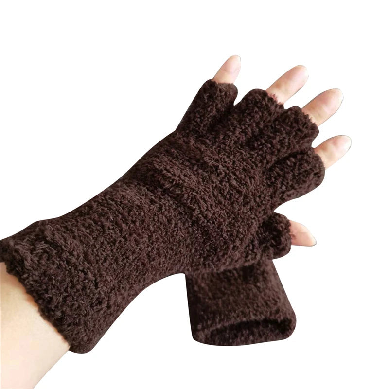 Knitted Fingerless Gloves Fleece Half-Finger Unisex Warm Comfortable Autumn Winter Accessory | Sansoti