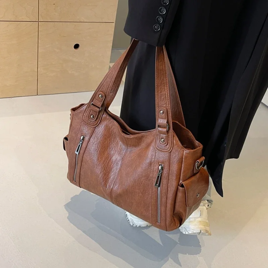 Women's Shoulder Bag with Spacious Interior Pockets Cognac Black Espresso Work Laptop Casual Travel Everyday | Sansoti