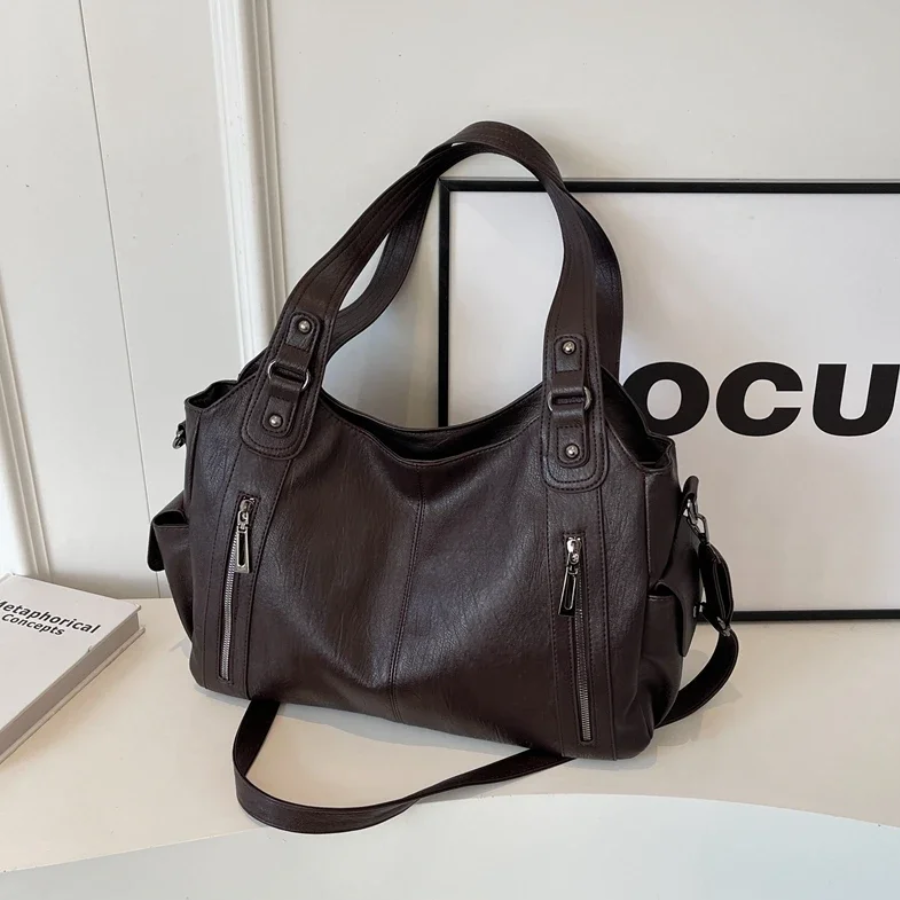 Women's Shoulder Bag with Spacious Interior Pockets Cognac Black Espresso Work Laptop Casual Travel Everyday | Sansoti