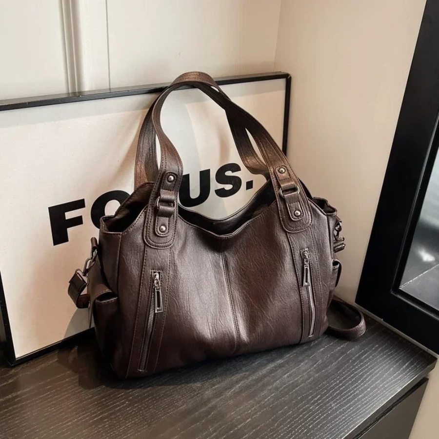 Women's Shoulder Bag with Spacious Interior Pockets Cognac Black Espresso Work Laptop Casual Travel Everyday | Sansoti