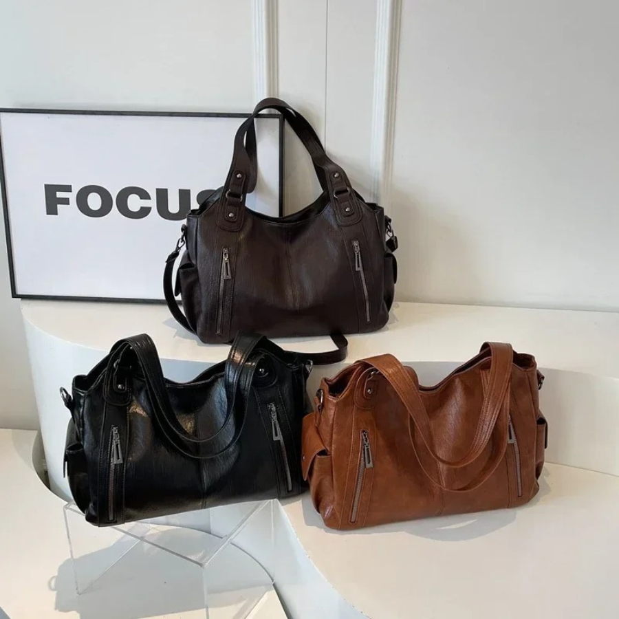 Women's Shoulder Bag with Spacious Interior Pockets Cognac Black Espresso Work Laptop Casual Travel Everyday | Sansoti