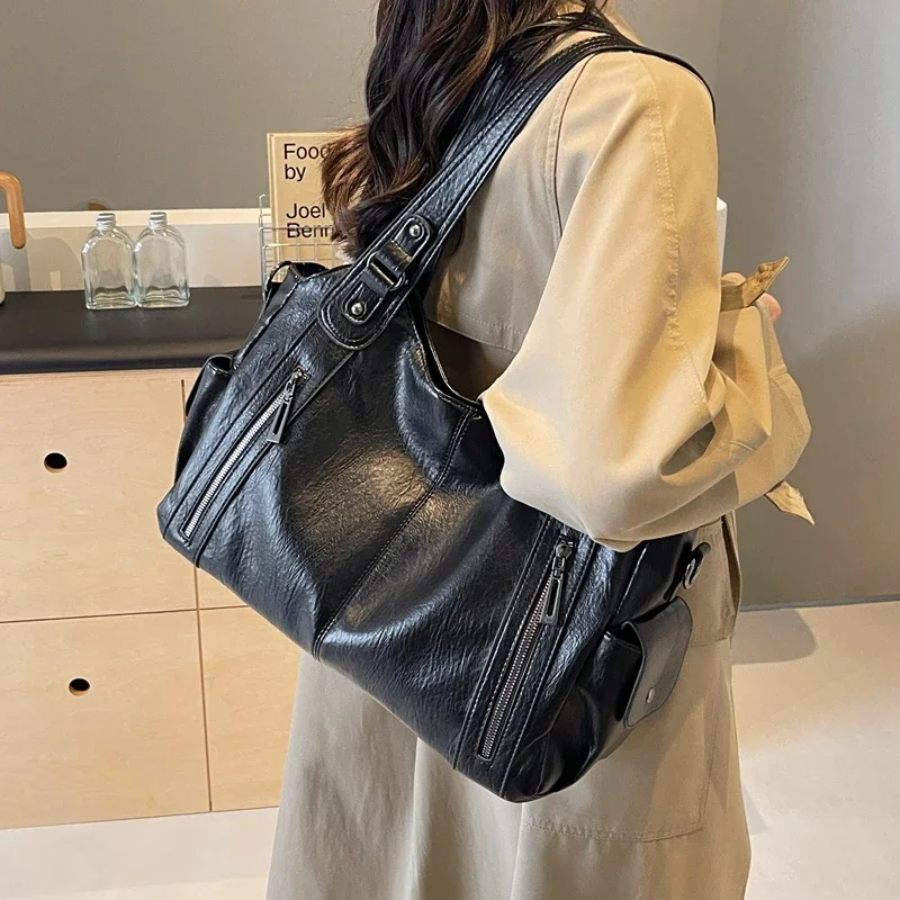 Women's Shoulder Bag with Spacious Interior Pockets Cognac Black Espresso Work Laptop Casual Travel Everyday | Sansoti