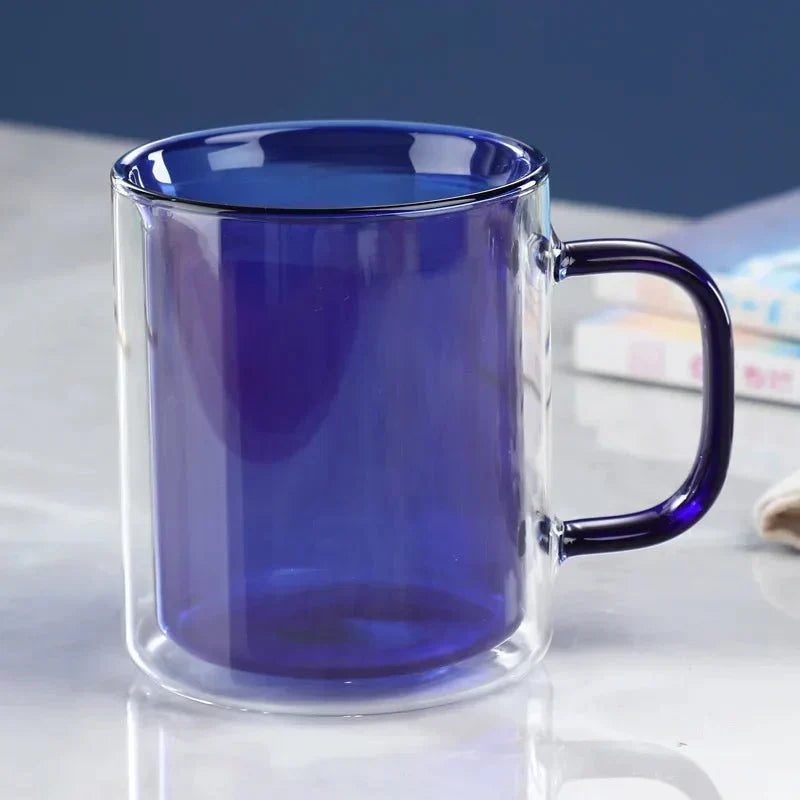 Thermischer Kaffeebecher aus Glas mit doppelwandiger Isolierung, 350 ml, Warmhaltebecher für Tee, Latte und Cappuccino, ergonomischer Griff | Sansoti