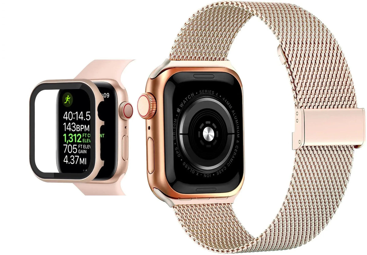 Roestvrijstalen Beschermhoesje met Gehard Glas voor Apple Watch 44mm 40mm 42mm 38mm Smartwatch Accessoire | Sansoti