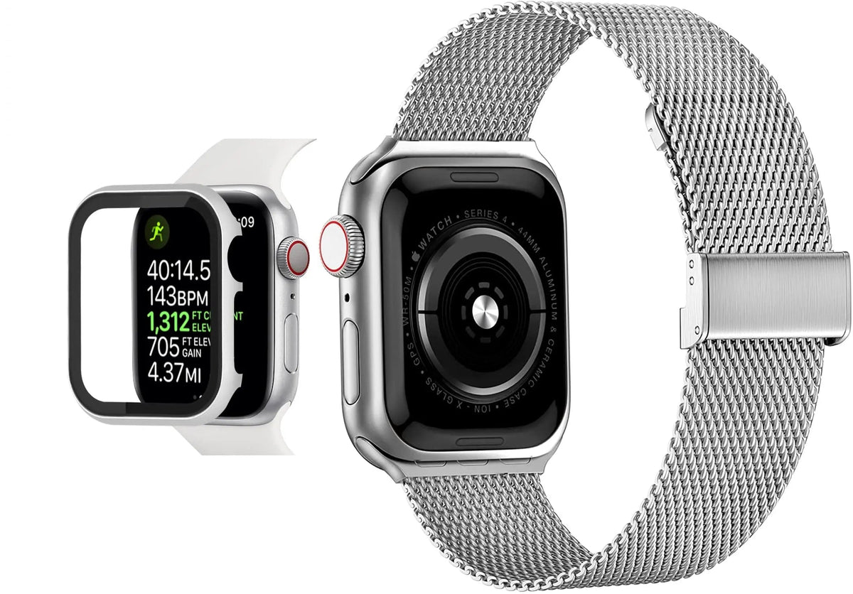 Roestvrijstalen Beschermhoesje met Gehard Glas voor Apple Watch 44mm 40mm 42mm 38mm Smartwatch Accessoire | Sansoti