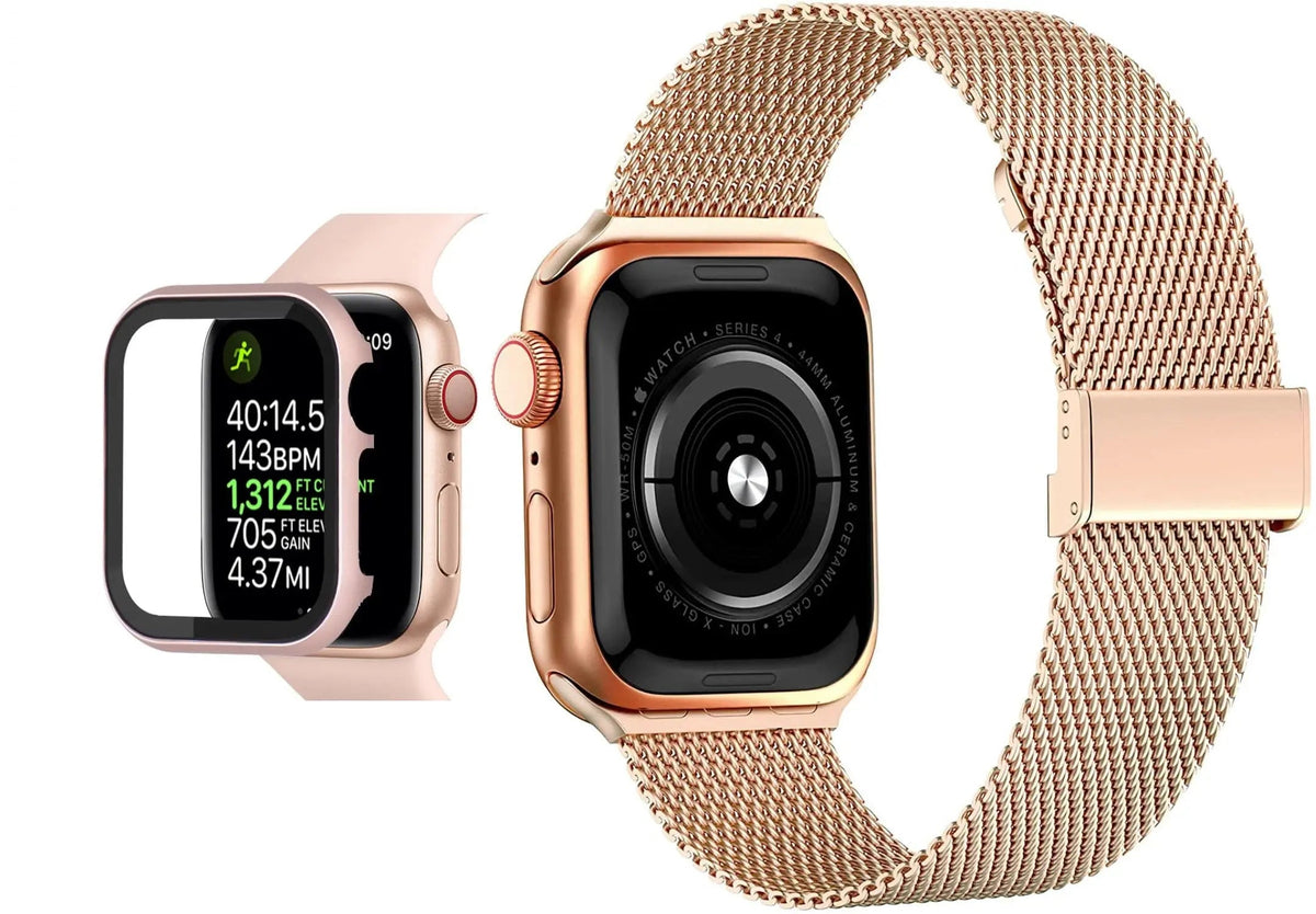 Roestvrijstalen Beschermhoesje met Gehard Glas voor Apple Watch 44mm 40mm 42mm 38mm Smartwatch Accessoire | Sansoti