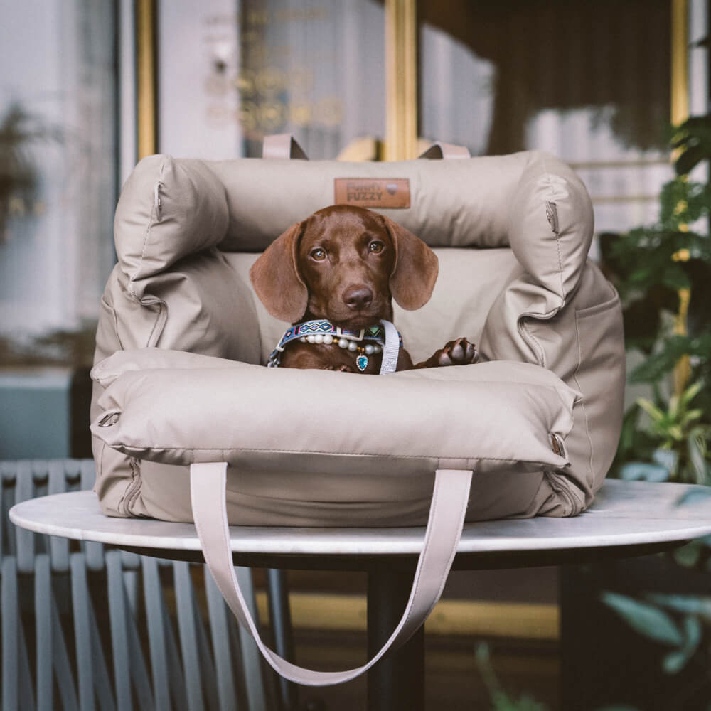 Autositz für Hunde mit Sicherheitsgurt und Plüschbezug für kleine bis mittelgroße Hunde, zum Reisen | Sansoti