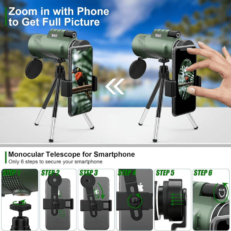 Compacte Ultra-Zoom Monoculair met HD-lens – Lichtgewicht Telescoop voor Vogels Kijken, Wandelen & Sportevenementen | Sansoti