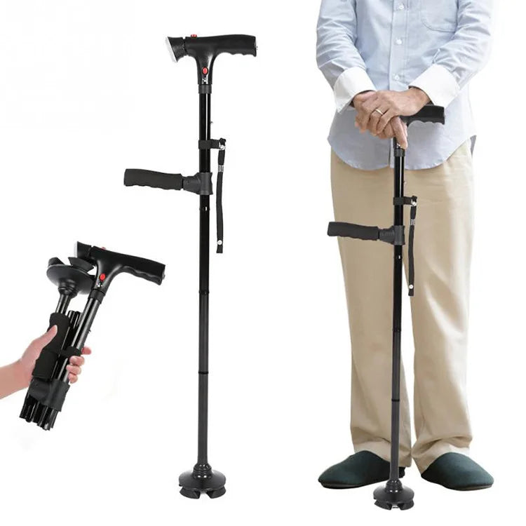 Opvouwbare Wandelstok met LED-Verlichting en Stabiele Antislip Voet voor Extra Ondersteuning en Veiligheid | Sansoti