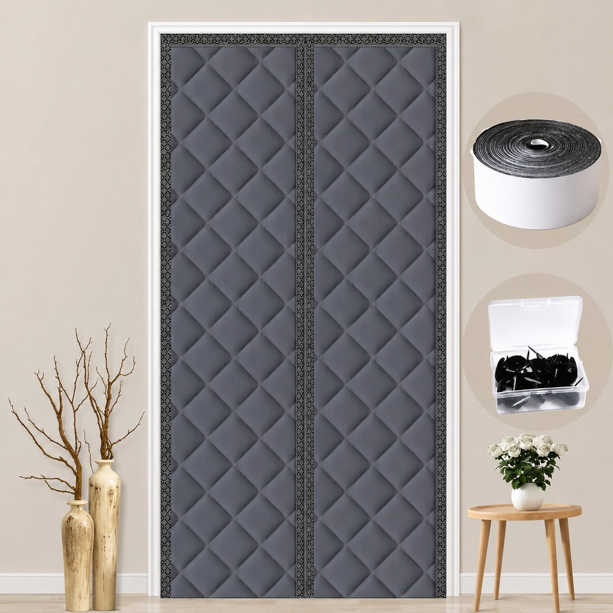 Rideau de porte thermique magnétique avec isolation phonique pour la régulation climatique et les économies d’énergie à l’intérieur | Sansoti