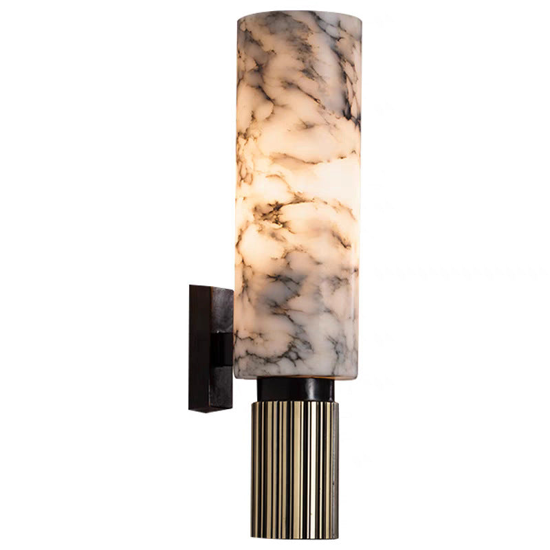 Lampa ścienna z marmuru i miedzi, pionowa, ciepłe białe światło 3000K, nastrojowa, do salonu, sypialni i korytarza, unikatowy design | Sansoti