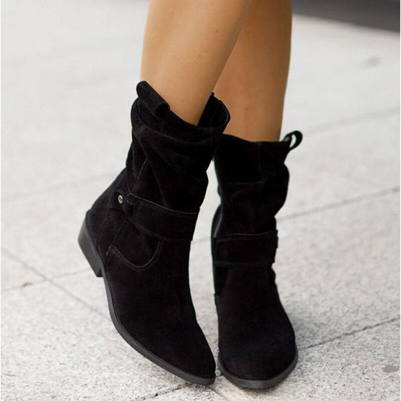 Bottines pour femme, chaudes et doublées, à talon bas, avec fermeture à glissière, bout rond et soutien de la voûte plantaire, confort automne-hiver | Sansoti