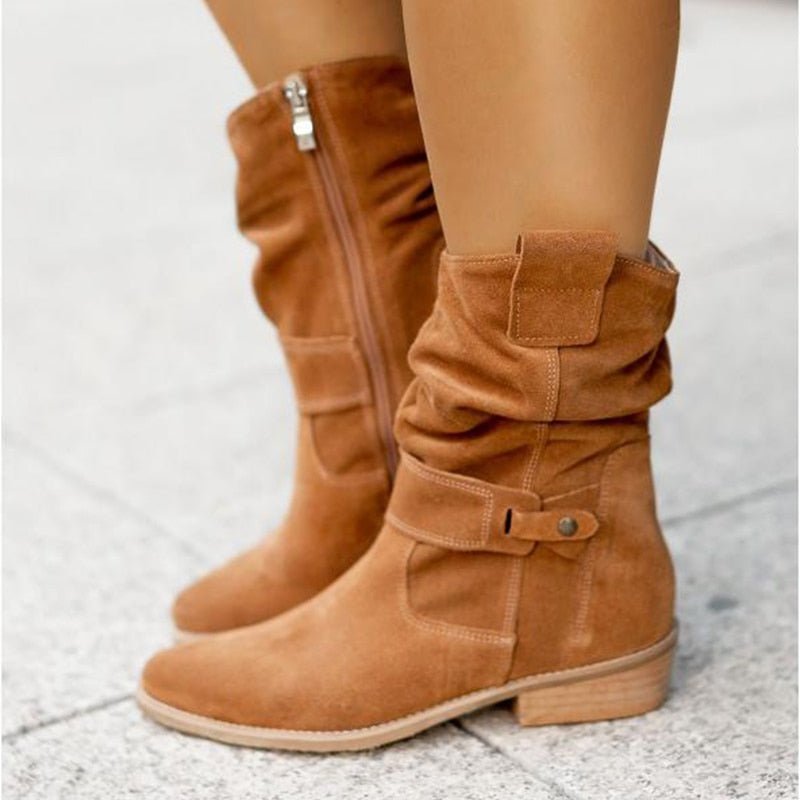 Bottines pour femme, chaudes et doublées, à talon bas, avec fermeture à glissière, bout rond et soutien de la voûte plantaire, confort automne-hiver | Sansoti