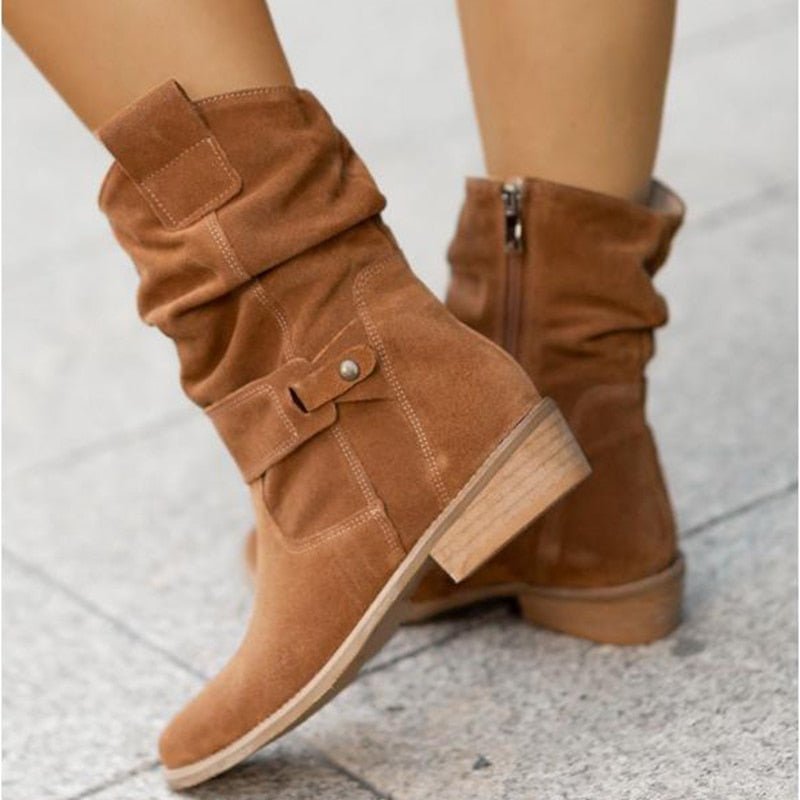 Bottines pour femme, chaudes et doublées, à talon bas, avec fermeture à glissière, bout rond et soutien de la voûte plantaire, confort automne-hiver | Sansoti