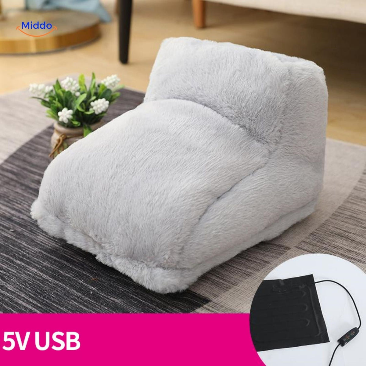 USB Voetverwarmer met Antislipzool Grijs Roze Bruin voor Thuiswerken Koude Winteravonden Pluche Pantoffels | Sansoti