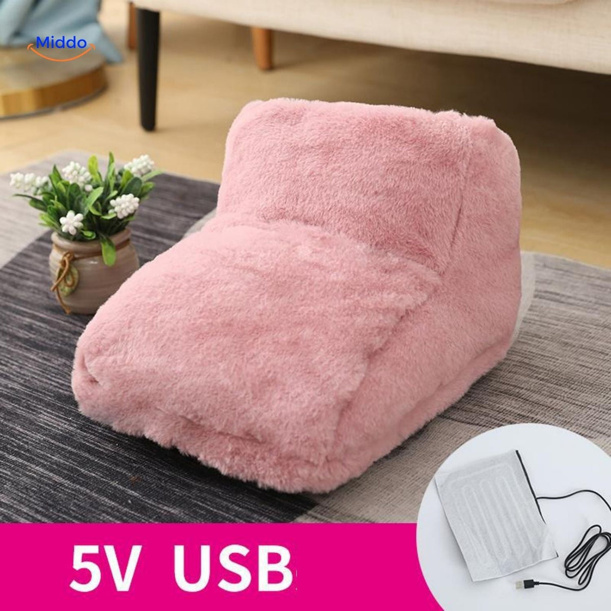 USB Voetverwarmer met Antislipzool Grijs Roze Bruin voor Thuiswerken Koude Winteravonden Pluche Pantoffels | Sansoti