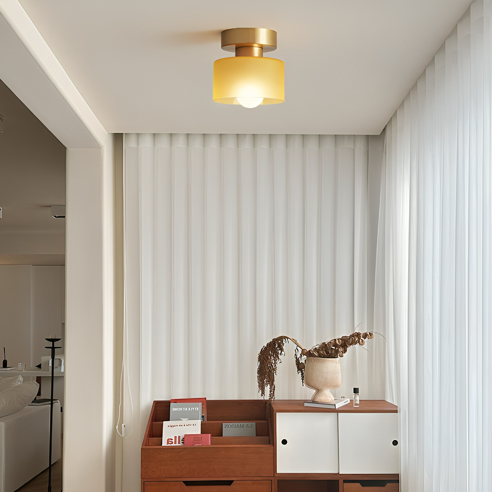 Plafonnier cylindrique E27 en métal et verre, lumière blanc chaud, style Bauhaus, éclairage pour entrée, chambre et salon | Sansoti