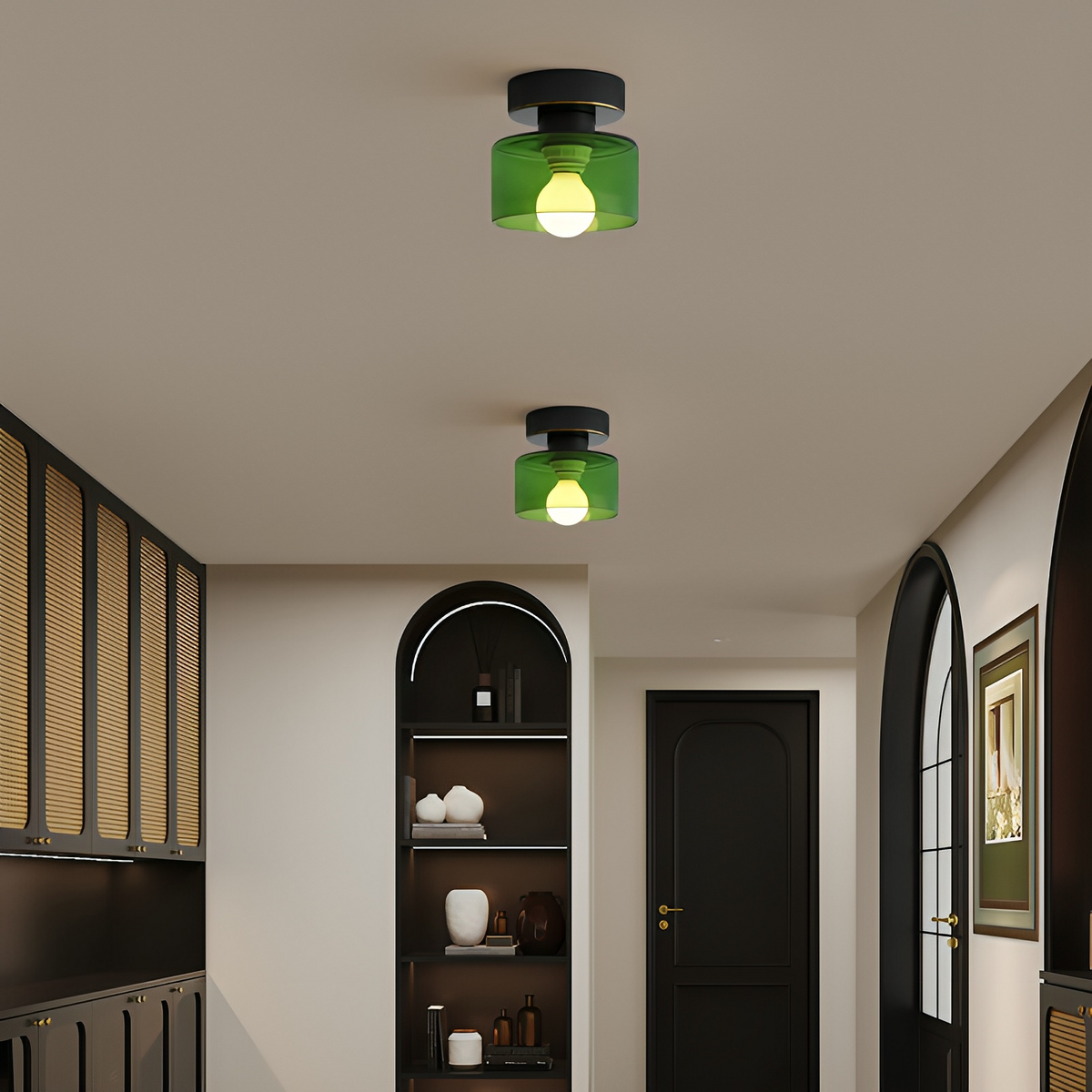 Plafonnier cylindrique E27 en métal et verre, lumière blanc chaud, style Bauhaus, éclairage pour entrée, chambre et salon | Sansoti