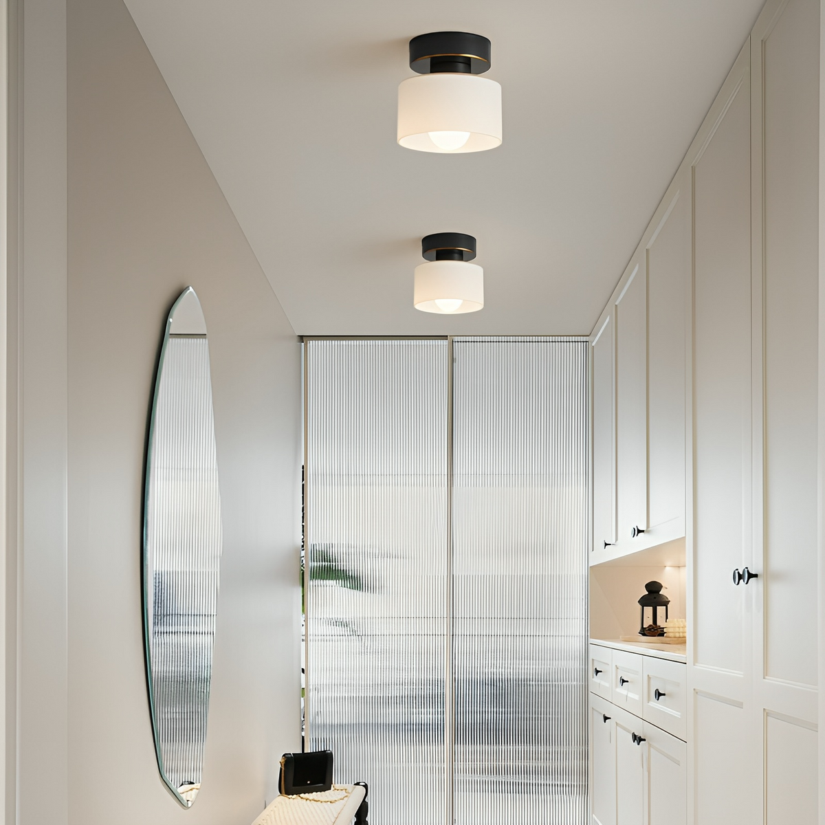 Plafonnier cylindrique E27 en métal et verre, lumière blanc chaud, style Bauhaus, éclairage pour entrée, chambre et salon | Sansoti