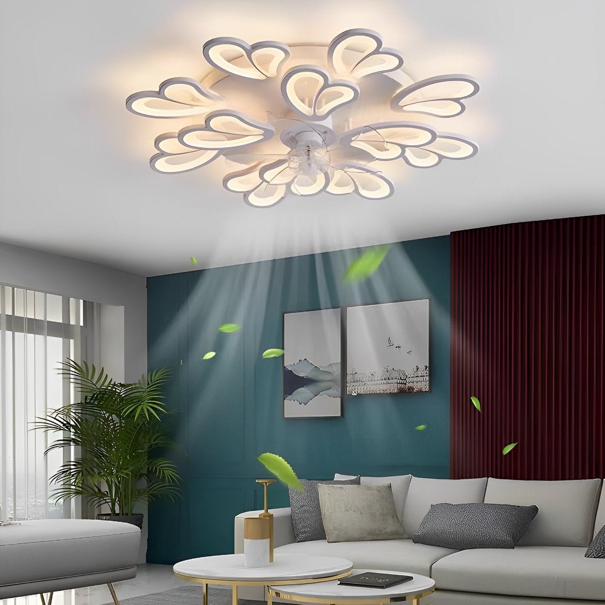 Deckenventilator mit Beleuchtung LED Eisen Acryl Blume Schlafzimmer Wohnzimmer Dimmbar Fernbedienung Deckenleuchte Ventilator Modern Dekorativ | Restfield