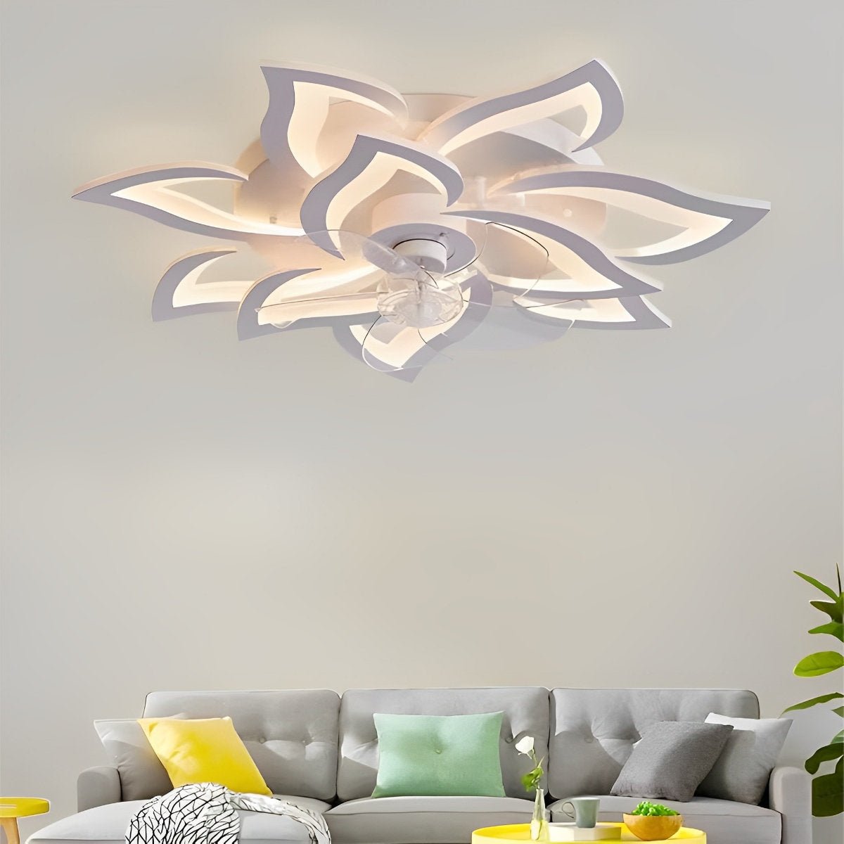 Deckenventilator mit Beleuchtung LED Eisen Acryl Blume Schlafzimmer Wohnzimmer Dimmbar Fernbedienung Deckenleuchte Ventilator Modern Dekorativ | Restfield
