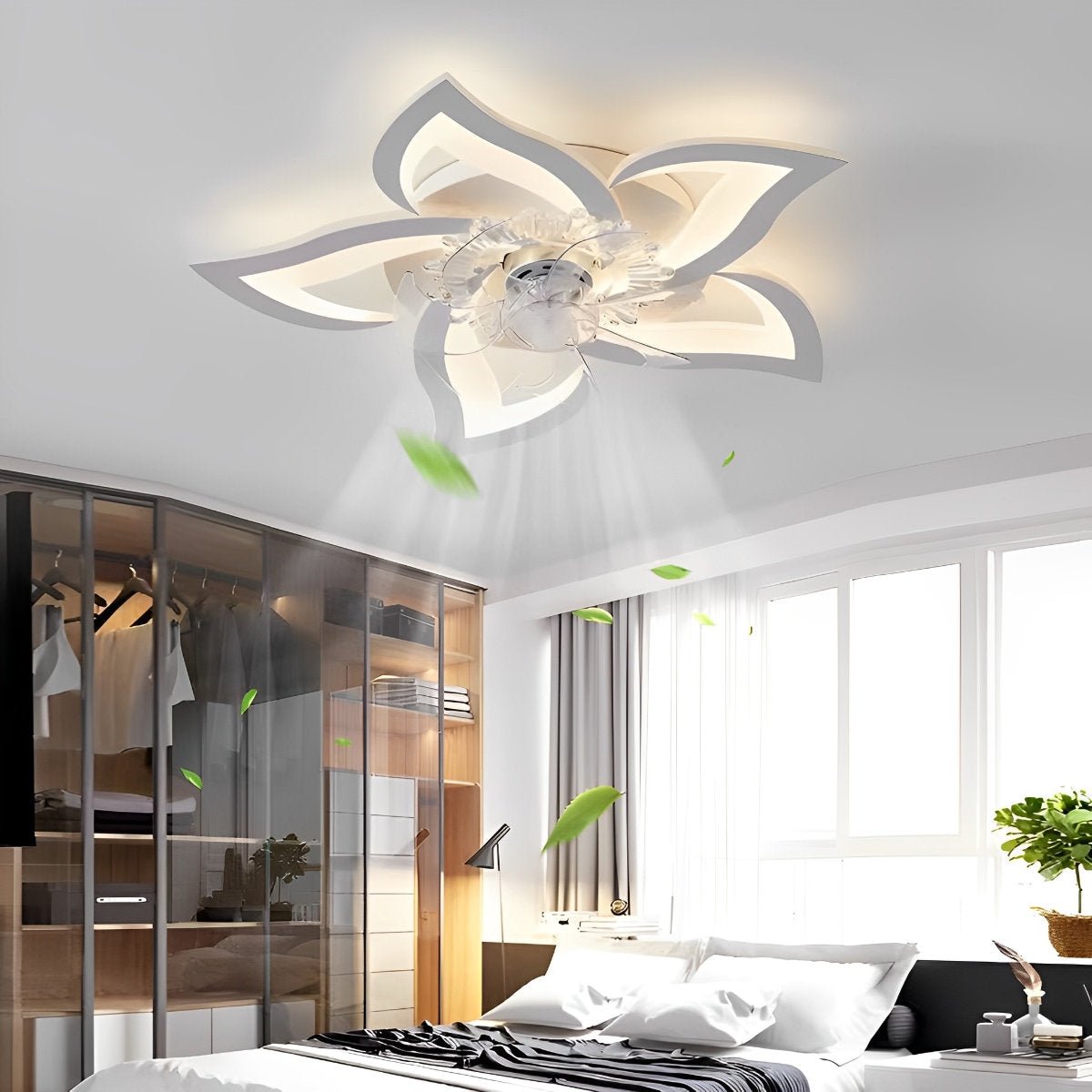 Deckenventilator mit Beleuchtung LED Eisen Acryl Blume Schlafzimmer Wohnzimmer Dimmbar Fernbedienung Deckenleuchte Ventilator Modern Dekorativ | Restfield