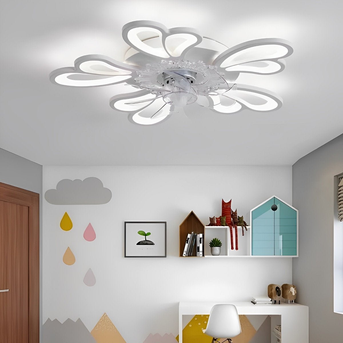 Deckenventilator mit Beleuchtung LED Eisen Acryl Blume Schlafzimmer Wohnzimmer Dimmbar Fernbedienung Deckenleuchte Ventilator Modern Dekorativ | Restfield
