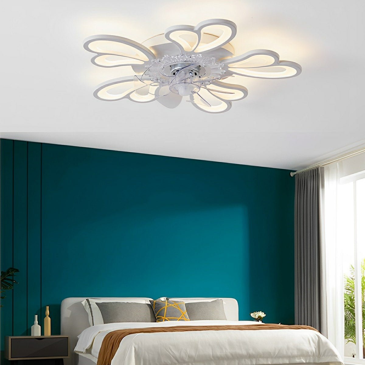 Deckenventilator mit Beleuchtung LED Eisen Acryl Blume Schlafzimmer Wohnzimmer Dimmbar Fernbedienung Deckenleuchte Ventilator Modern Dekorativ | Restfield