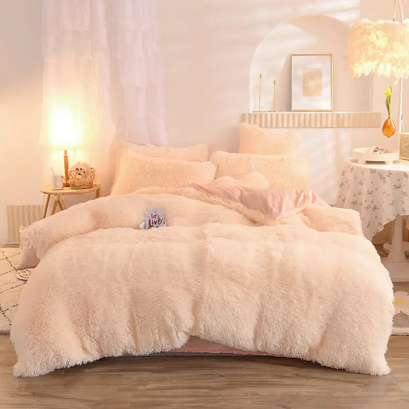 Fluffy Fleece Bedding Set – Teddy 3-piece or 4-piece – Duvet Cover Sheet Pillowcases Single | Sansoti