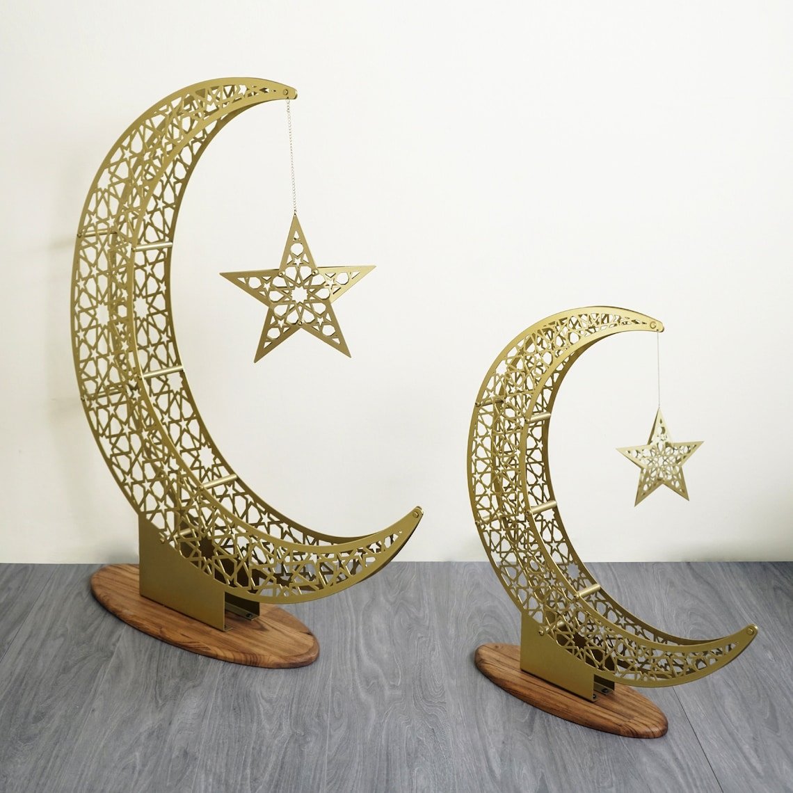 Islamitische Maan & Ster Wanddecoratie — Metalen Ramadan Ornament in Goud of Zwart | Sansoti