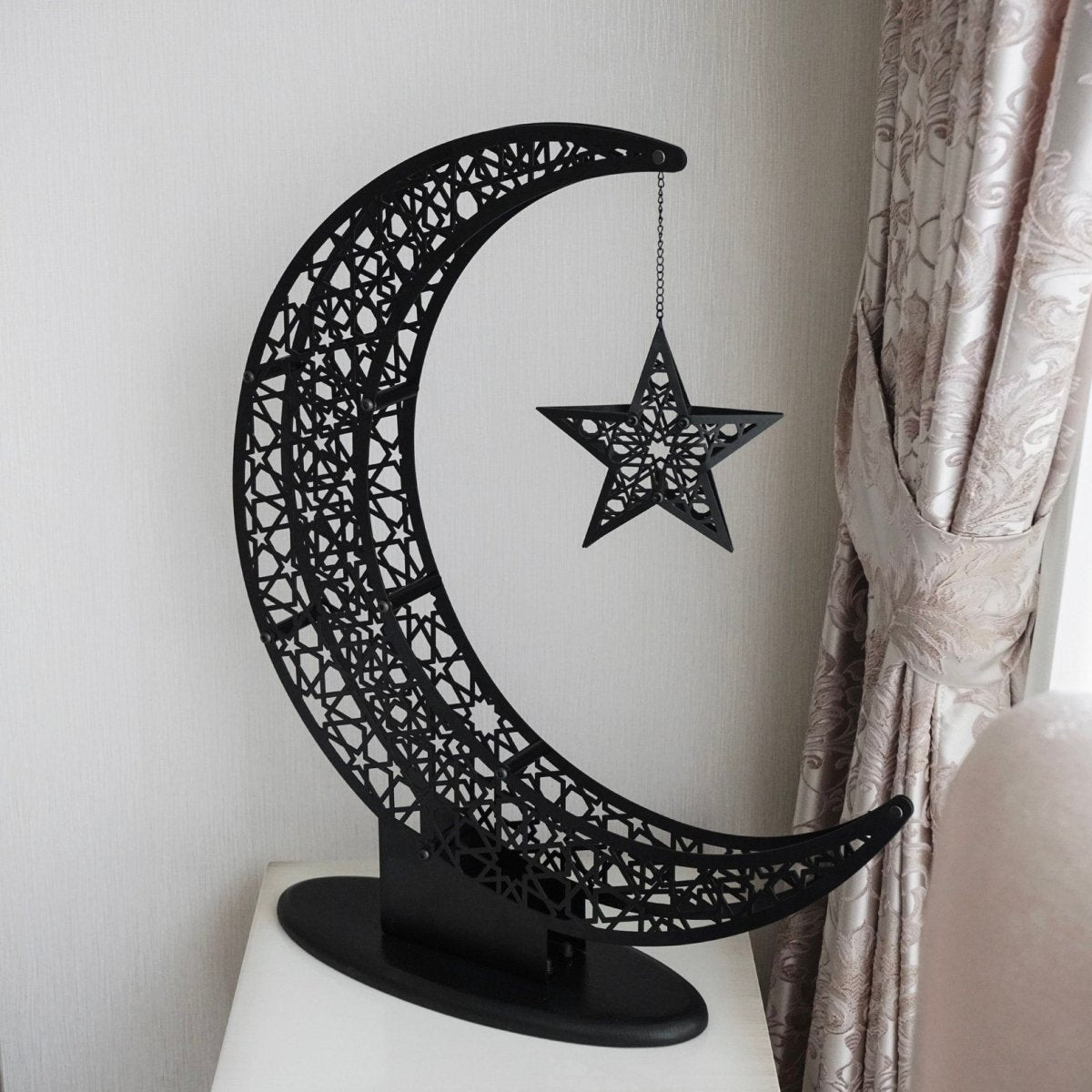 Islamitische Maan & Ster Wanddecoratie — Metalen Ramadan Ornament in Goud of Zwart | Sansoti